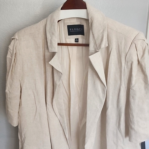ELOQUII 3/4 Sleeve Realxed Linen Blend Jacket - Picture 2 of 10